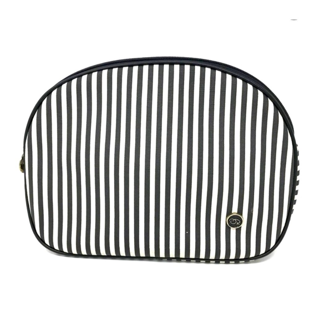 Oscar De La Renta Cosmetic Bag Accessories Black Gray Striped Vintage